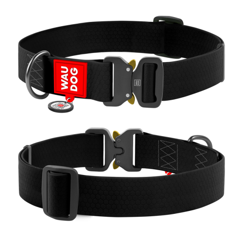 WAUDOG Waterproof Ошейник для собак водостойкий с QR-паспортом, металлическая пряжка-фастекс, XXL, черный