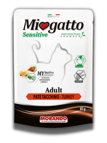 Miogatto Sensitive Monoprotein Монопротеиновые беззерновые консервы для кошек, с индейкой