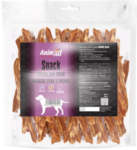 Snack Лакомство лососевые стики с треской для собак