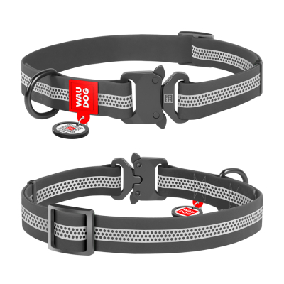 WAUDOG Waterproof Водостойкий ошейник для собак с QR-паспортом, светоотражающий, металлическая пряжка-фастекс, серый