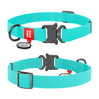 WAUDOG Waterproof Ошейник для собак водостойкий с QR-паспортом, светящийся, металлическая пряжка-фастекс, ментоловый
