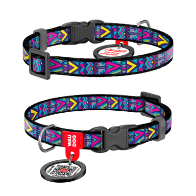 WAUDOG Nylon «Инди» Ошейник для собак нейлоновый с QR паспортом, пластиковый фастекс