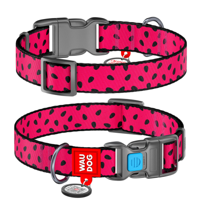 WAUDOG Nylon «Арбуз» Ошейник для собак нейлоновый с QR паспортом, пластиковый фастекс