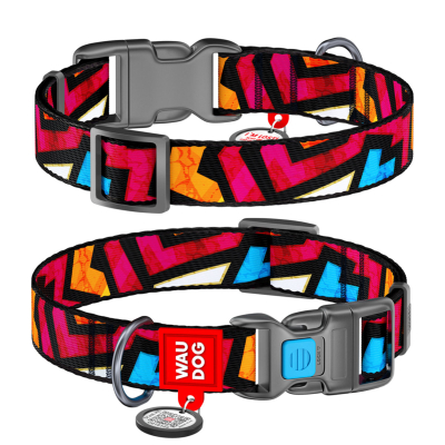 WAUDOG Nylon «Граффити» Ошейник для собак нейлоновый с QR паспортом, пластиковый фастекс