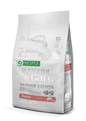 Superior Care White Dog Grain Free Starter All Breeds Беззерновой сухой корм с лососем и крилем для щенков всех пород с белоснежной шерстью возрастом до 4 месяцев