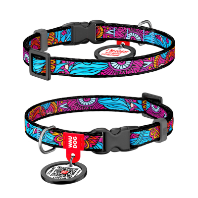 WAUDOG Nylon «Лето» Ошейник для собак нейлоновый с QR паспортом, пластиковый фастекс