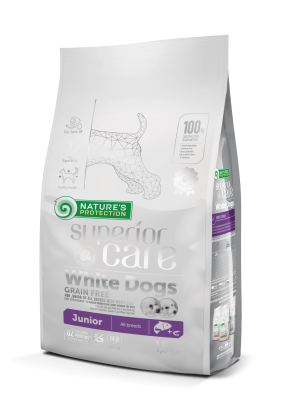 Superior Care White Dog Grain Free Junior All Breeds Беззерновой сухой корм с лососем и крилем для щенков и юниоров всех пород с белоснежной шерстью