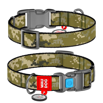 WAUDOG Nylon «Милитари» Ошейник для собак нейлоновый с QR паспортом, пластиковый фастекс